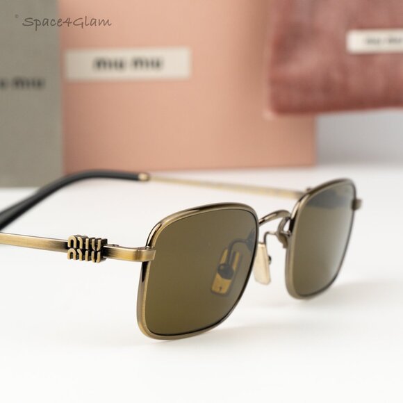 Miu Miu Women Sunglasses Old Gold Brown Rectangle MUA53S 26C09Z NEW AUTHENTIC main image 4